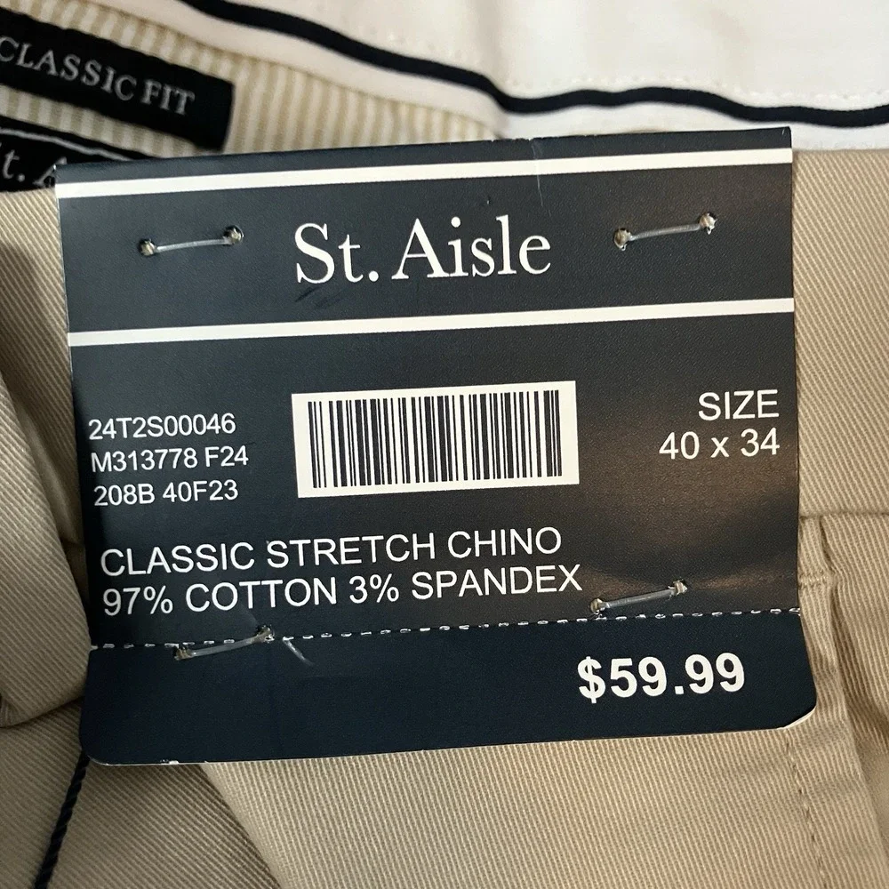 St Aisle‎ Pants Womens Sz 40 X 34 Tan Classic Fit Beige Stretch Chino Flex Waist